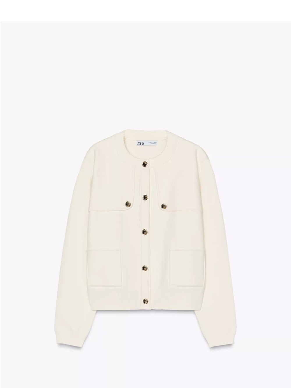 ZARA Cream Round-Neck Button Cardigan Jacket
